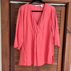 Orvis Coral Pink V-Neck Tunic Top